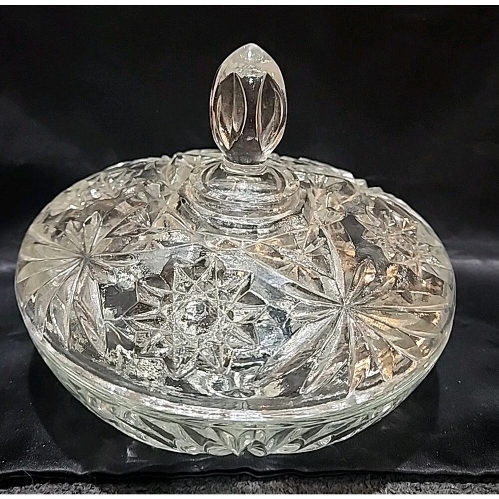 Vintage Anchor Hocking Star Of David Press Cut Glass Candy Dish w/ lid 7" Round - Picture 2 of 10